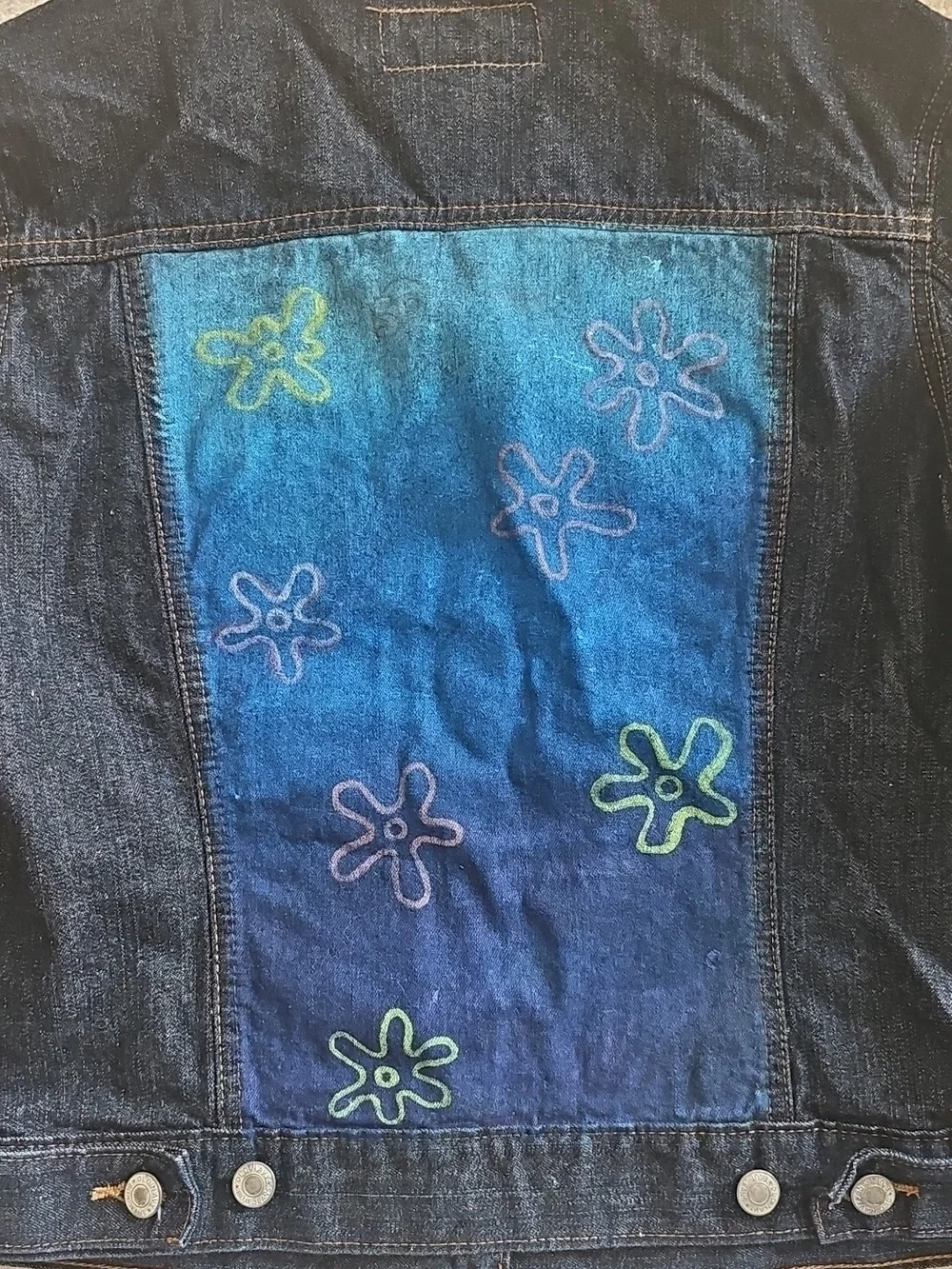old Navy Denim Jacket with Blue paintef Back Panel